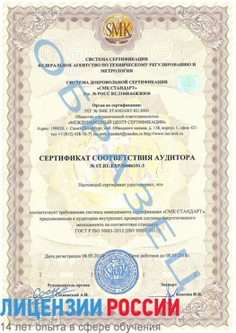 Образец сертификата соответствия аудитора №ST.RU.EXP.00006191-3 Трехгорный Сертификат ISO 50001